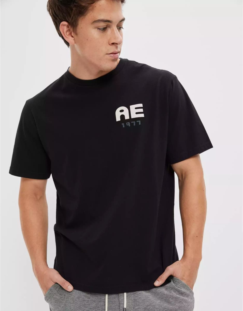 T Shirt Graphique American Eagle AE Super Soft Logo Noir Homme | VEB-42852551